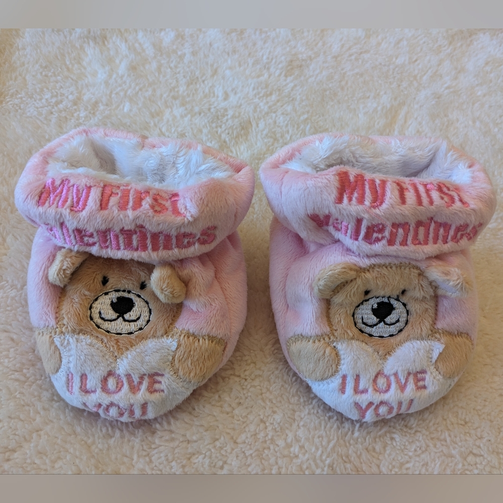 My First Valentine's Slippers/Booties. Pink/White Infant Size 1-2 Never Worn